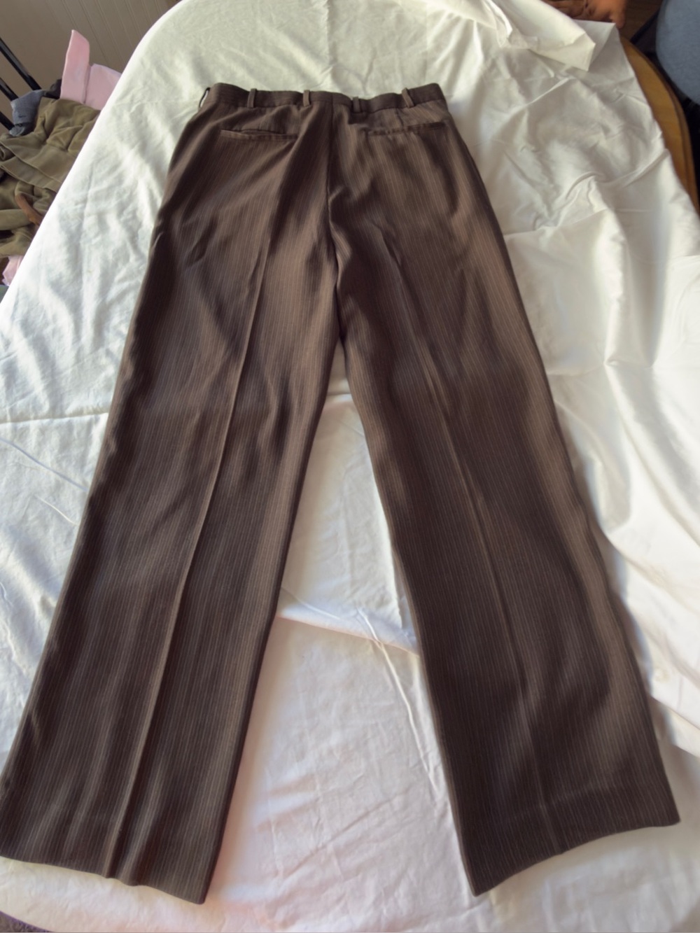 Perry Ellis Men's Dress Pants 36x29
Brown Striped Wool Blend Flat Front
Trousers